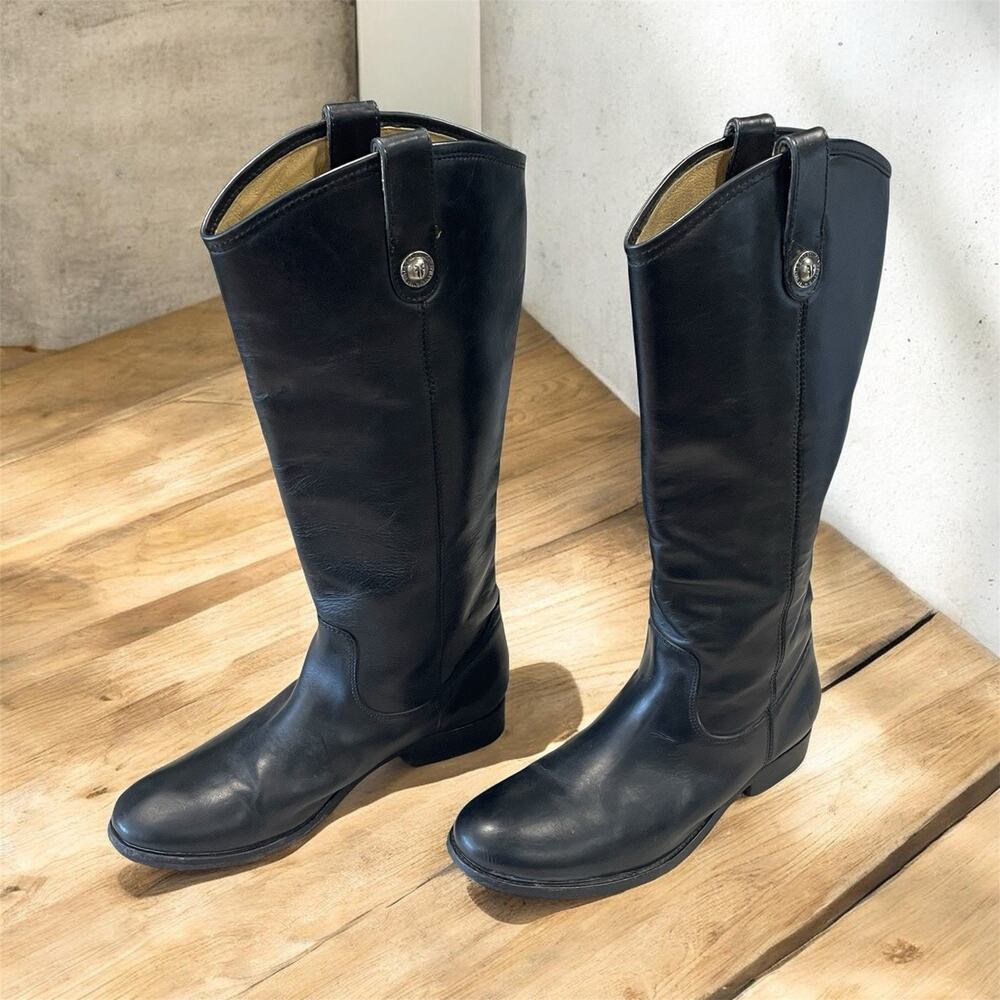 Frye Melissa Button Black Tall Leather Riding Boots Custom Left Sz 8B/Right 7.5B